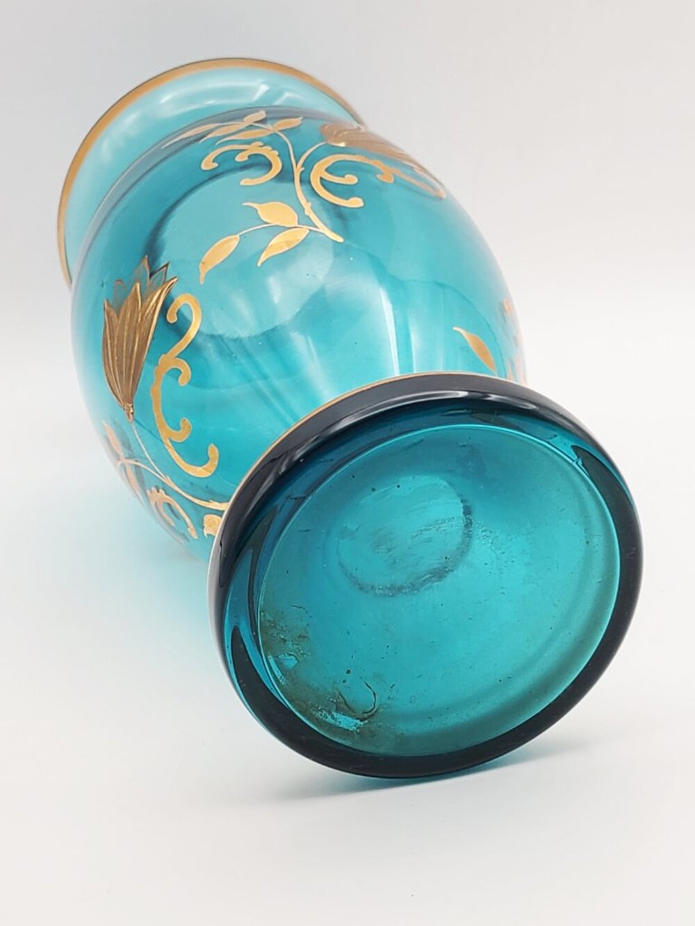 Vintage Bohemian Aqua Blue with Gold Overlay 10" Vase AS IS - Picture 6 of 11